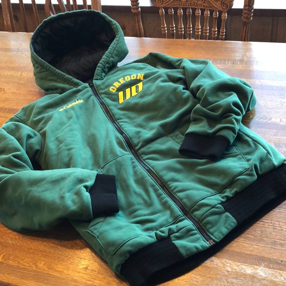 Columbia Green Oregon Hooded Bomber Jacket with Yellow Logo